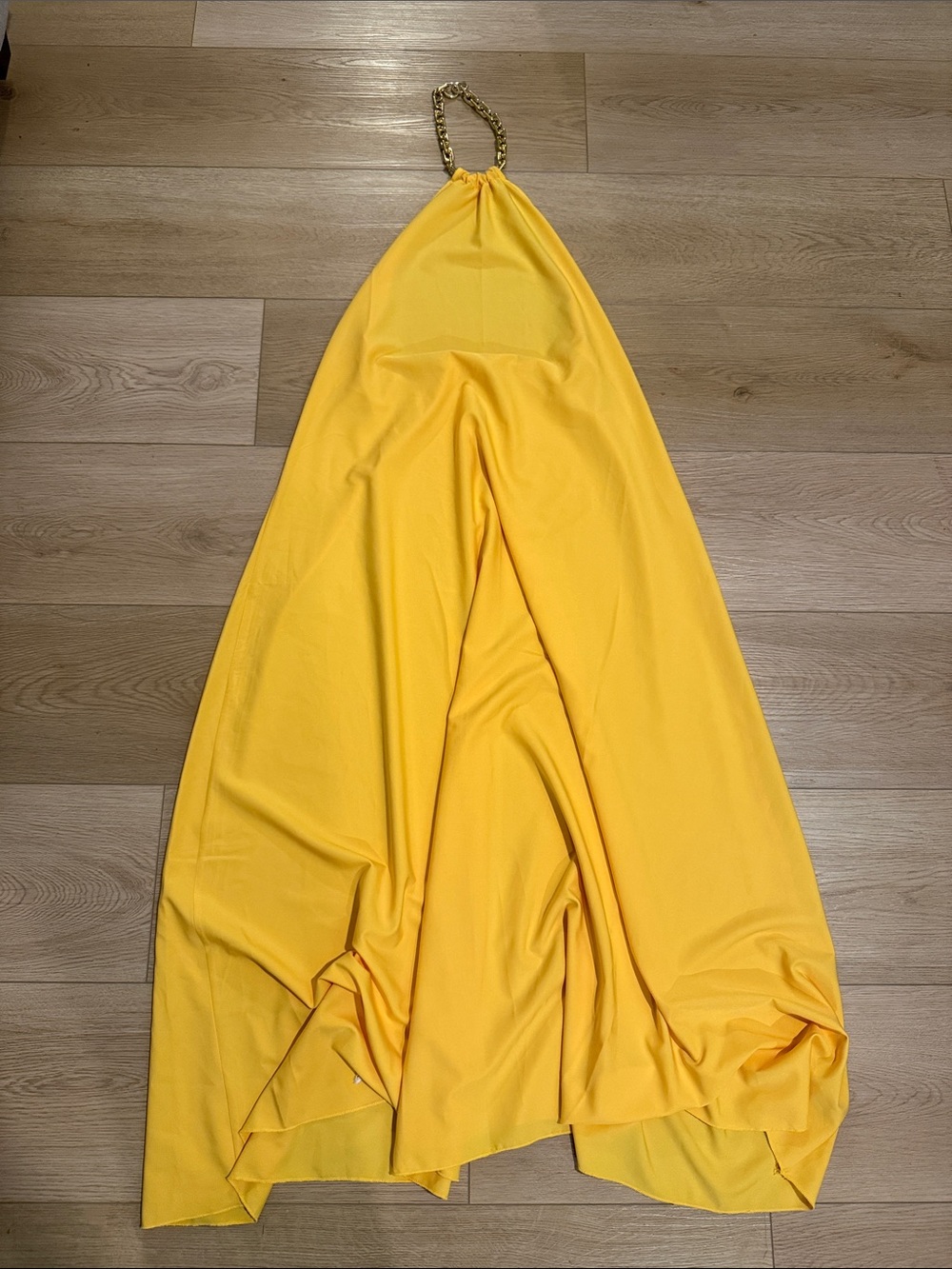 Yellow Halter Chain-Accent Maxi Dress